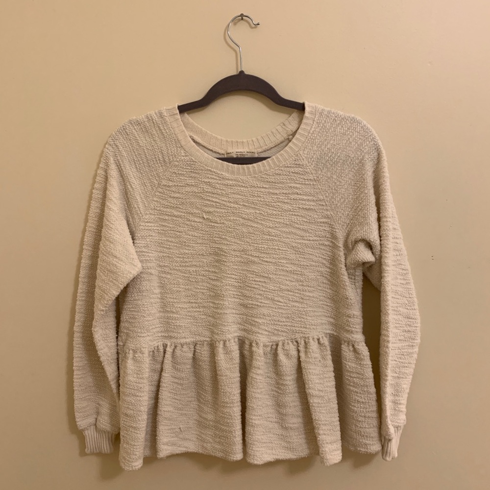 Urban Outfitters | Textured Cream Peplum Sweater